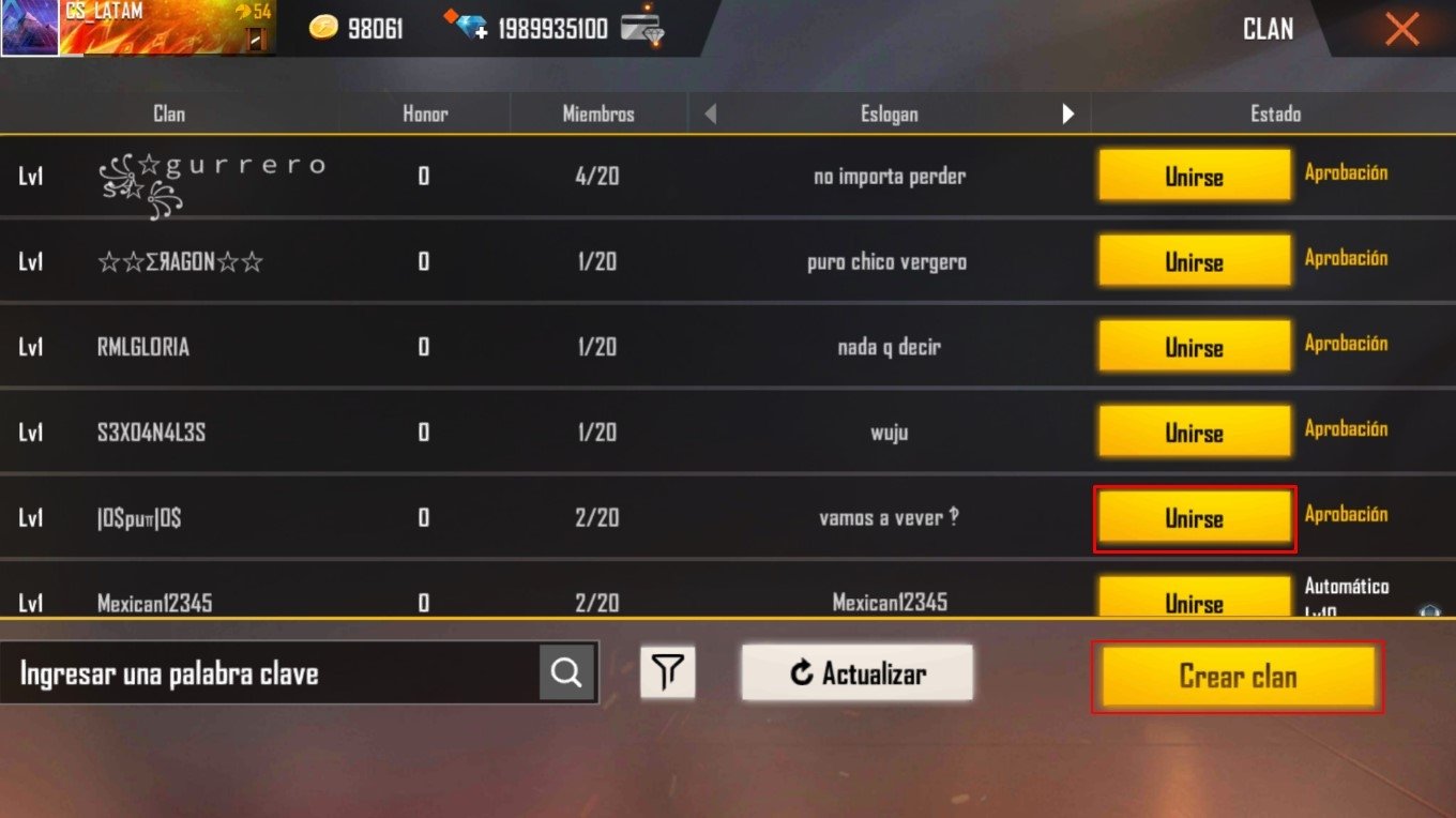 guia unete a un clan en free fire con tu id