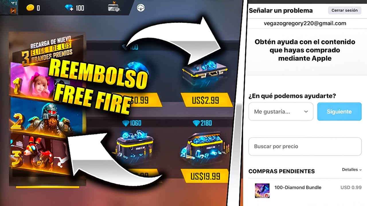 reembolso rapido y sencillo en garena free fire